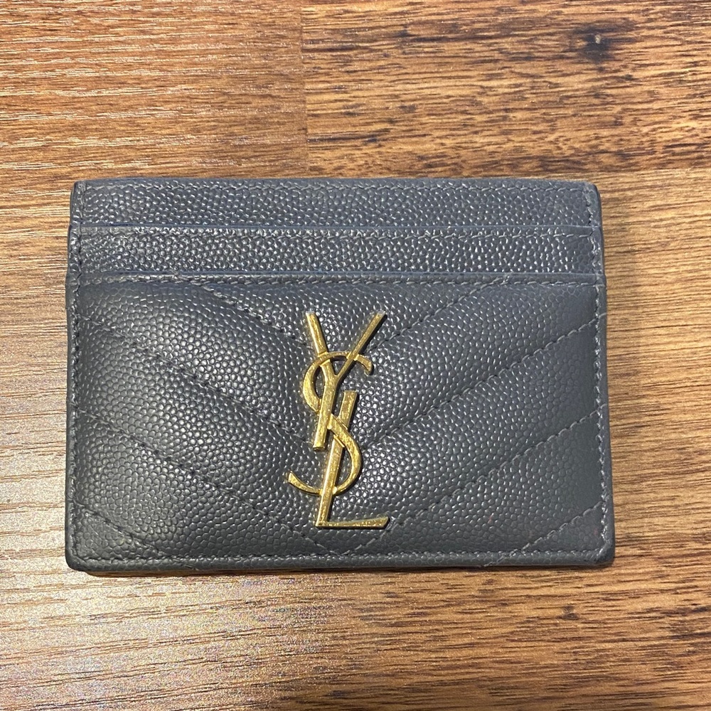 Yves Saint Laurent Black Card Holder with Gold Logo